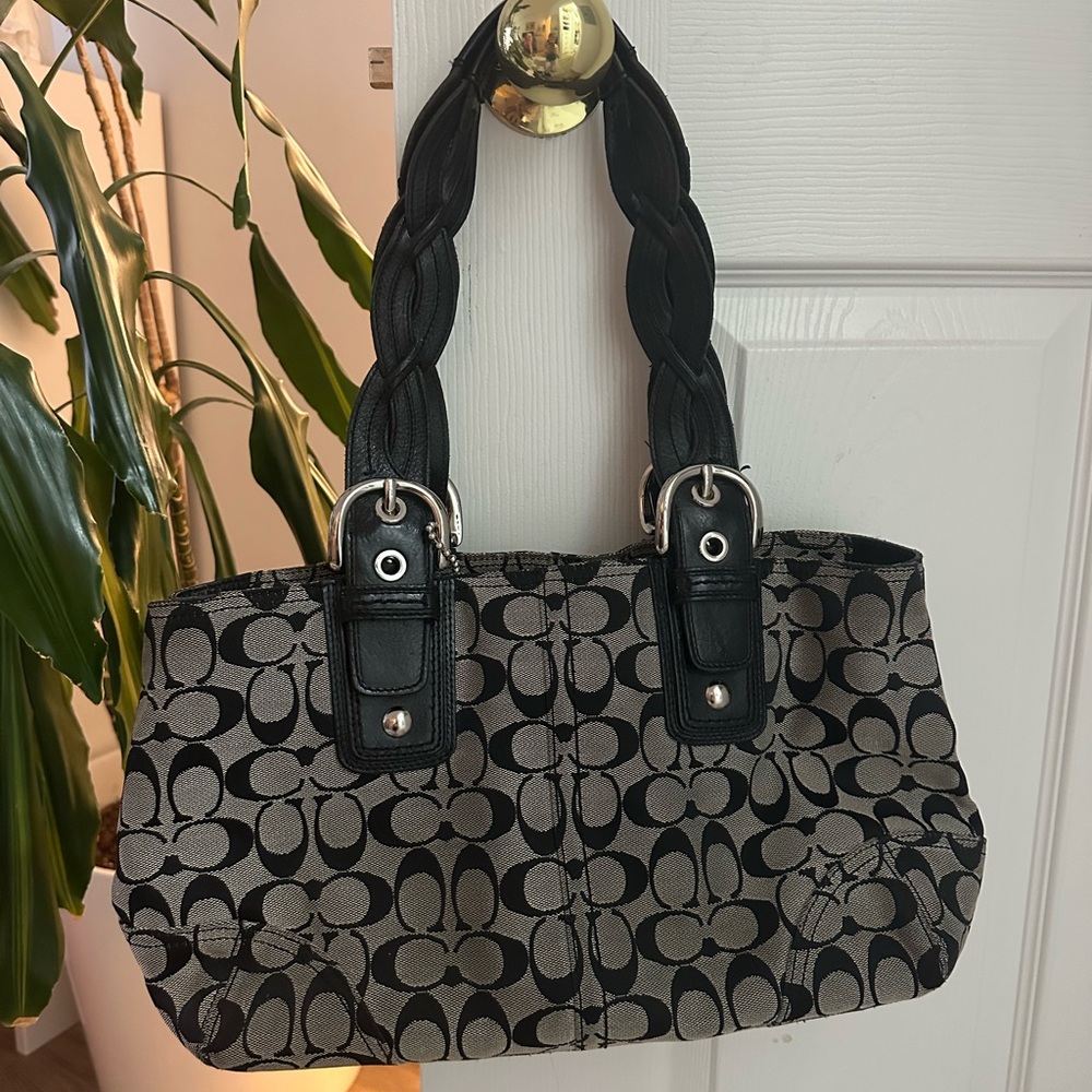Coach Black and Gray Signature Shoulder Bag